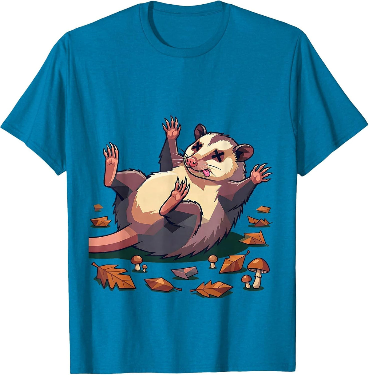 Opossum Playing Dead Forest Floor Illustration T-Shirt - Sapphire Blue