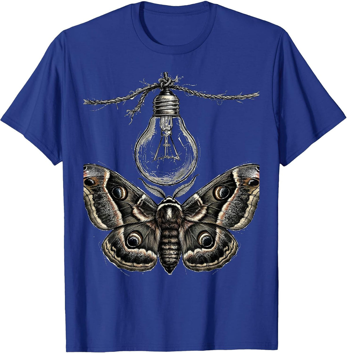 Grunge Moth and Bare Bulb Illustration T-Shirt - Royal Blue