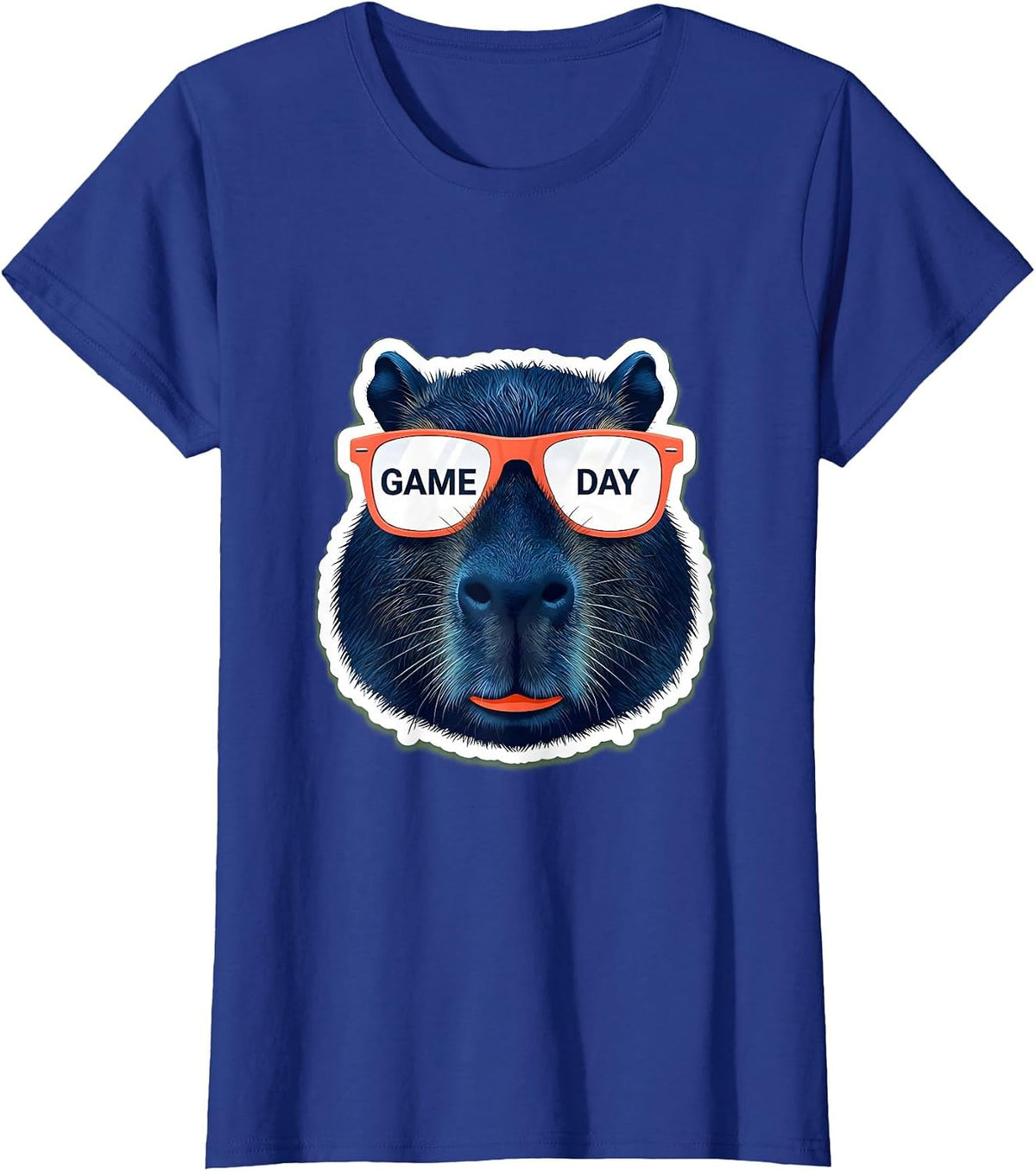 Women's Game Day Capybara Funny Animal Mascot Sunglasses Humor T-Shirt - Royal Blue