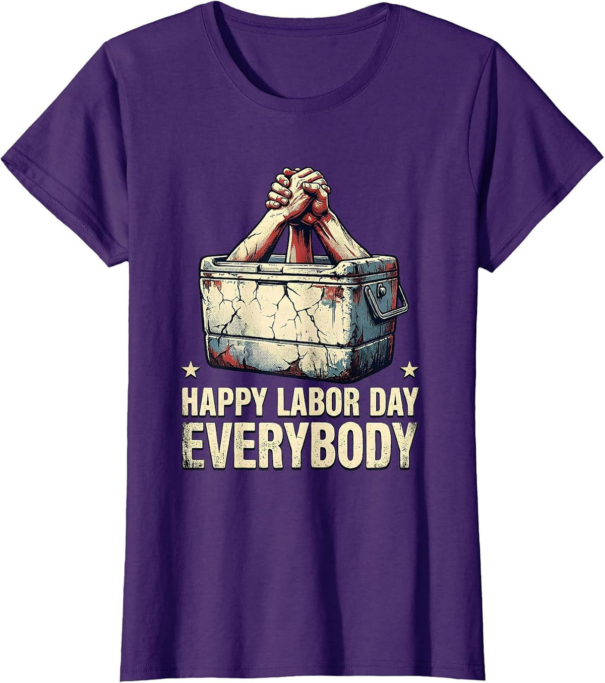Women's Happy Labor Day, Everybody Distressed Patriotic Americana T-Shirt - Purple