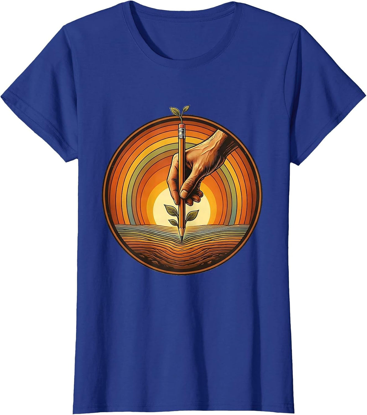 Women's Special Education Teacher Pencil Planting Graphic T-Shirt - Royal Blue