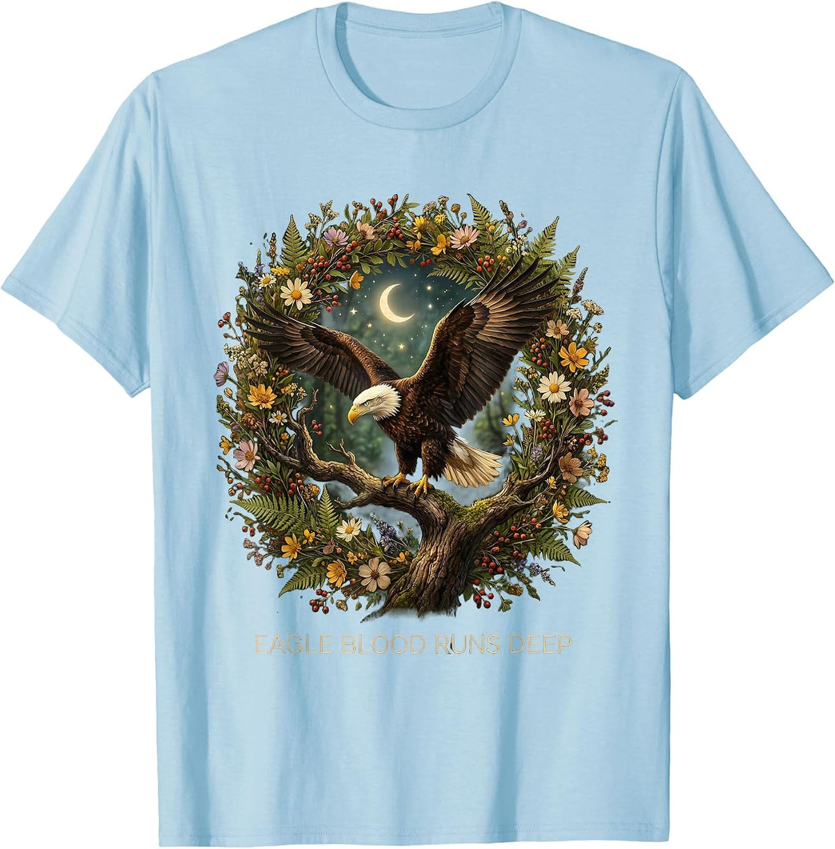 Men's Eagle Blood Runs Deep USA Pride Design T-Shirt - Baby Blue