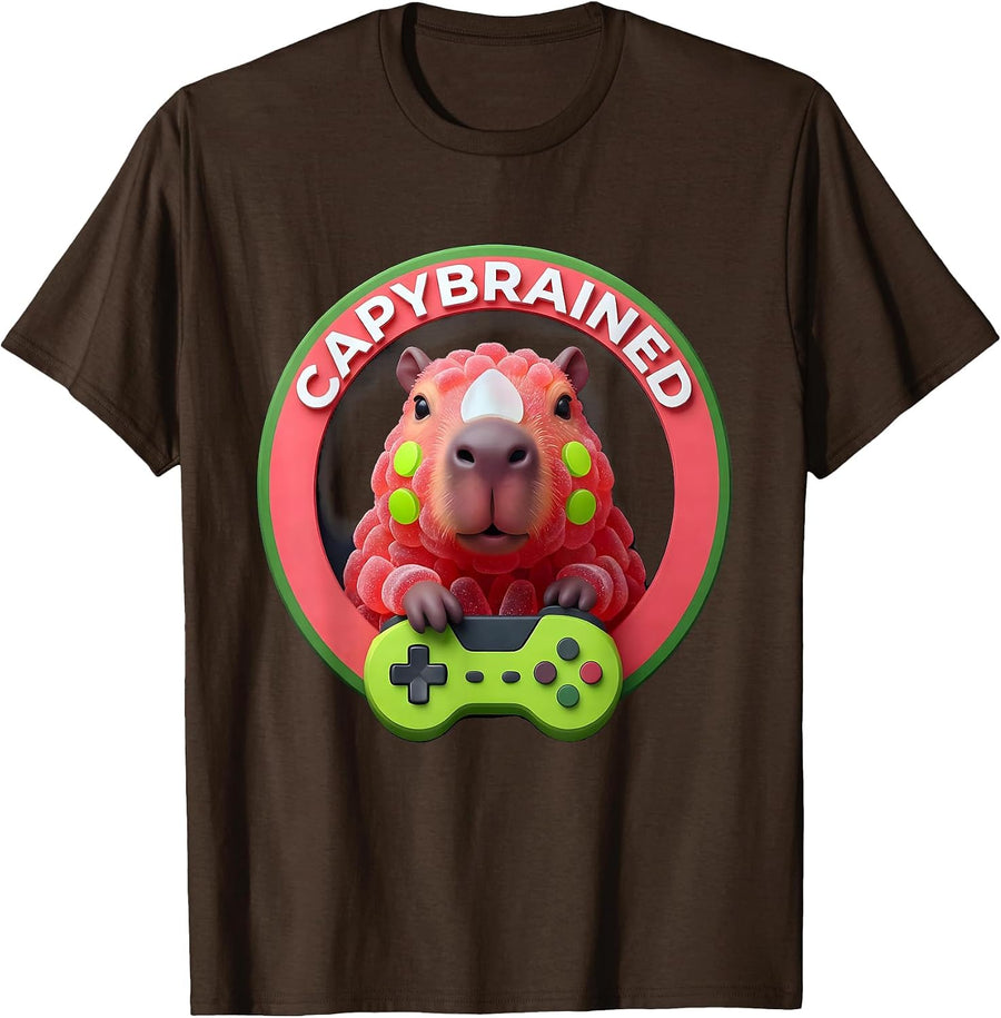 Capybrained Funny Capybara Gamer Meme Humor T-Shirt - Brown