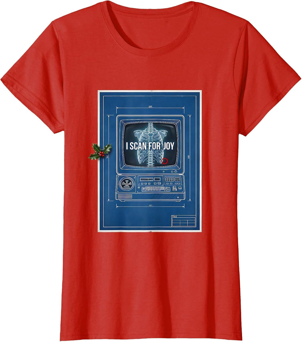 I Scan For Joy Technical Blueprint Radiology Tech Humor T-Shirt - Red