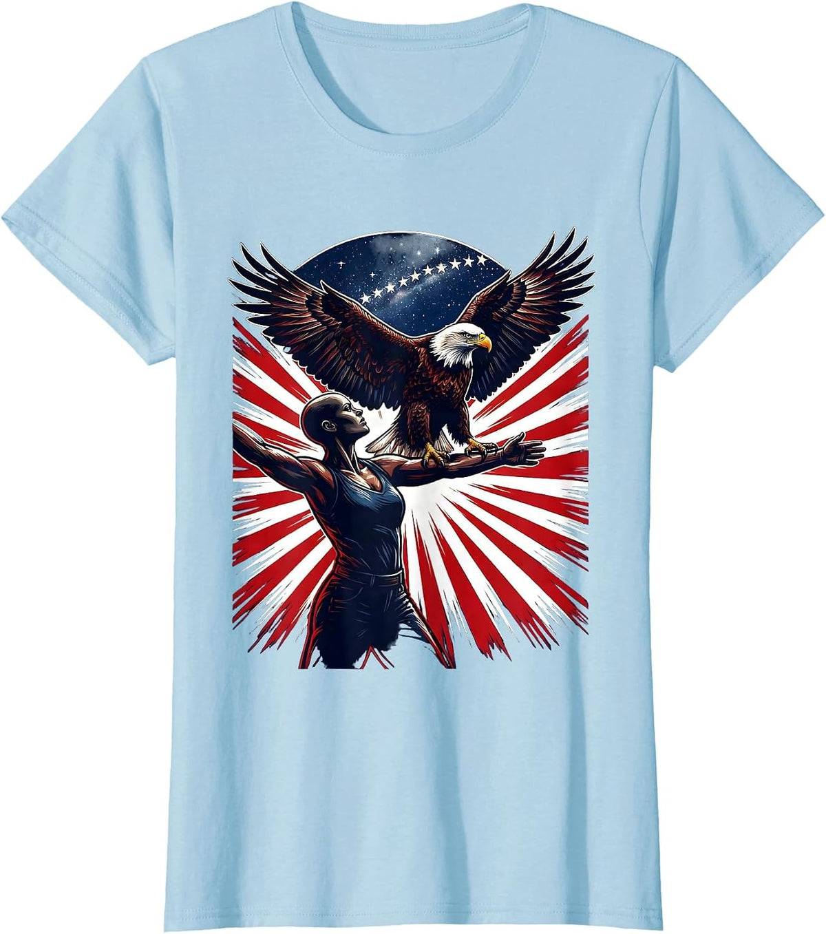 American Flag Eagle Perched on Arm Graphic T-Shirt - Baby Blue