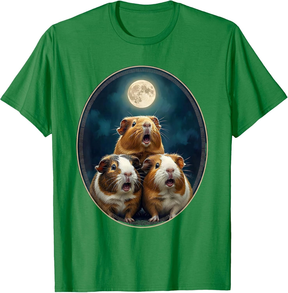 Men's Three Guinea Pig Moon Meme Parody Novelty Humor T-Shirt - Kelly Green