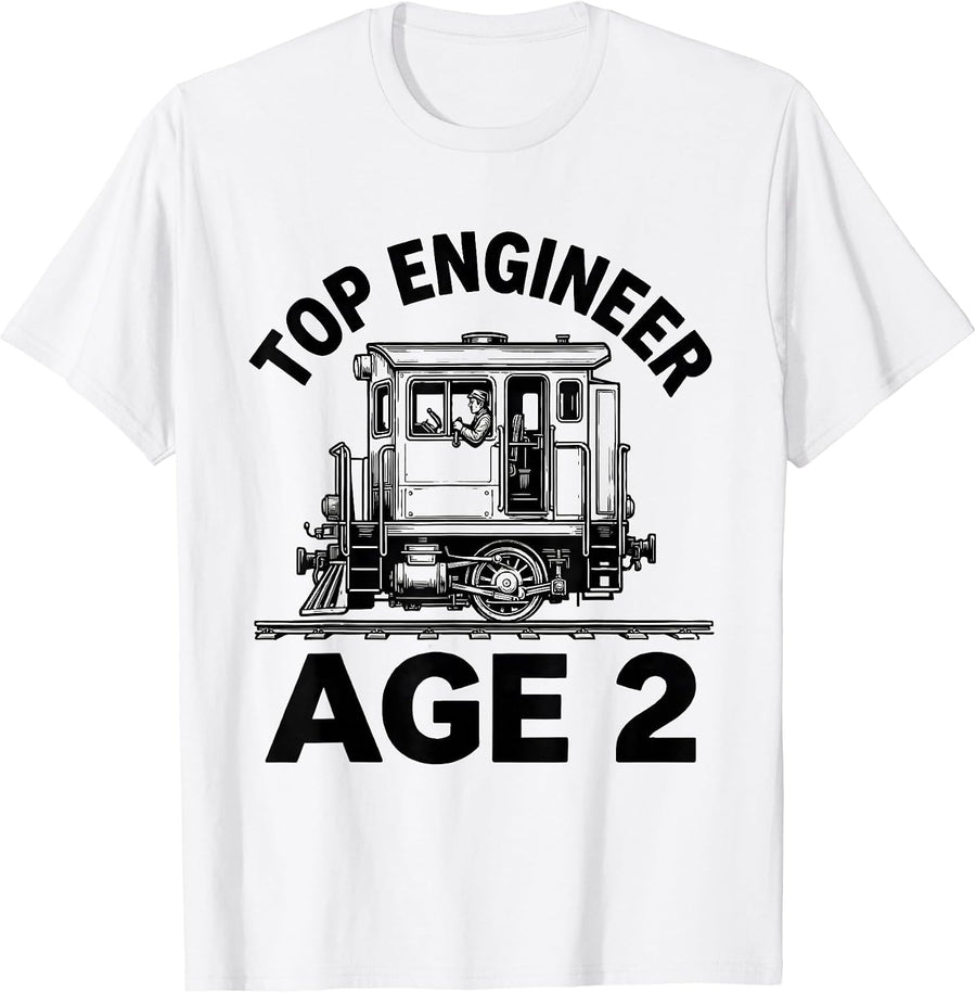 Men's Top Engineer Age 2 Boy Train Themed Birthday T-Shirt - White
