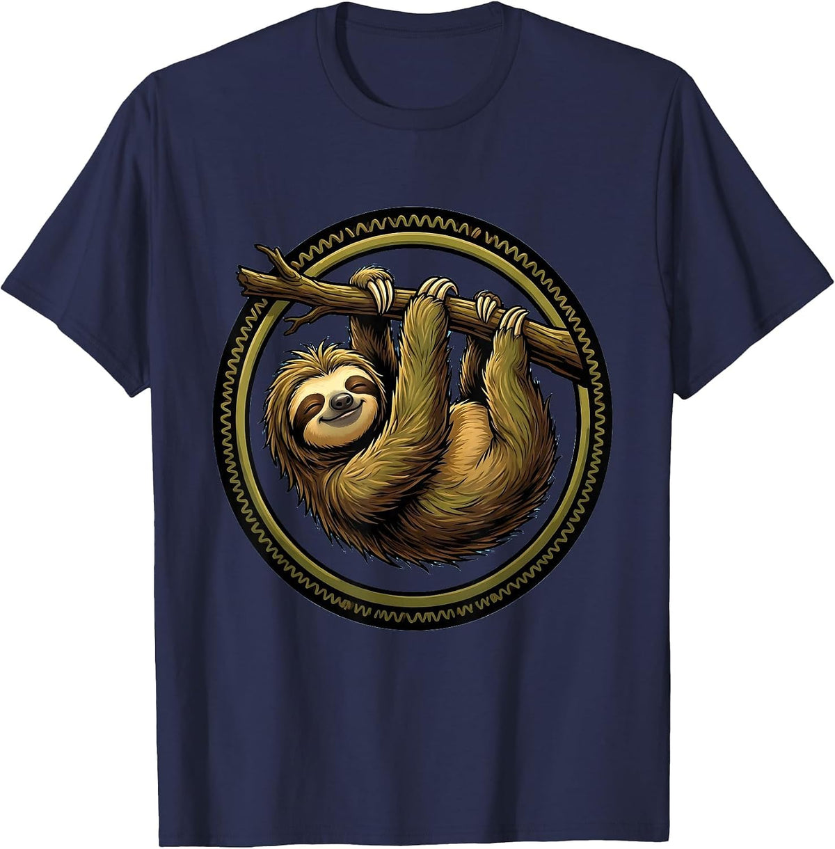 We Do Not Care Club Sloth Hanging From Branch T-Shirt - Navy Blue