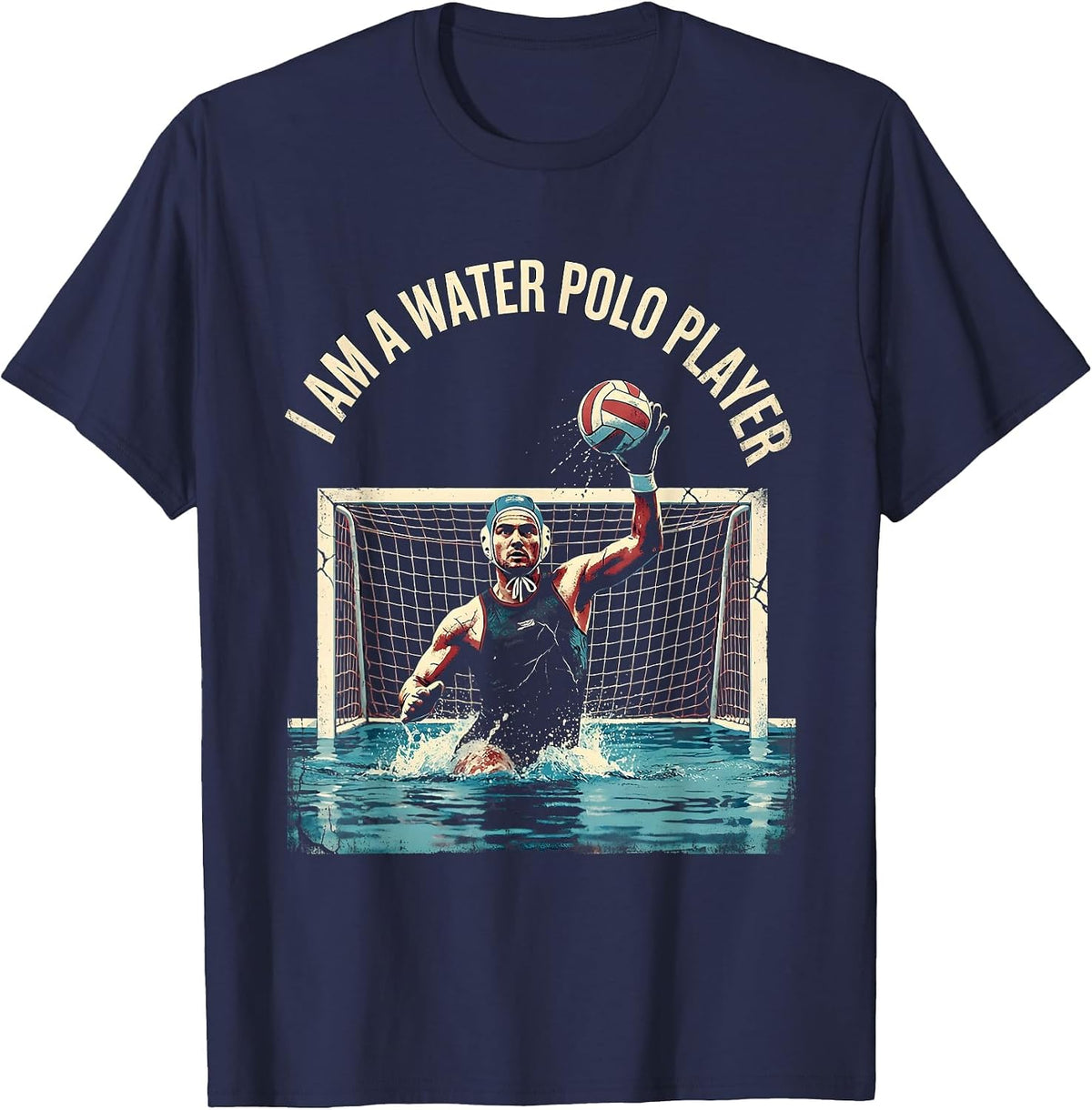 Men's I Am A Water Polo Player Distressed Water Polo Fan Humor T-Shirt - Navy Blue
