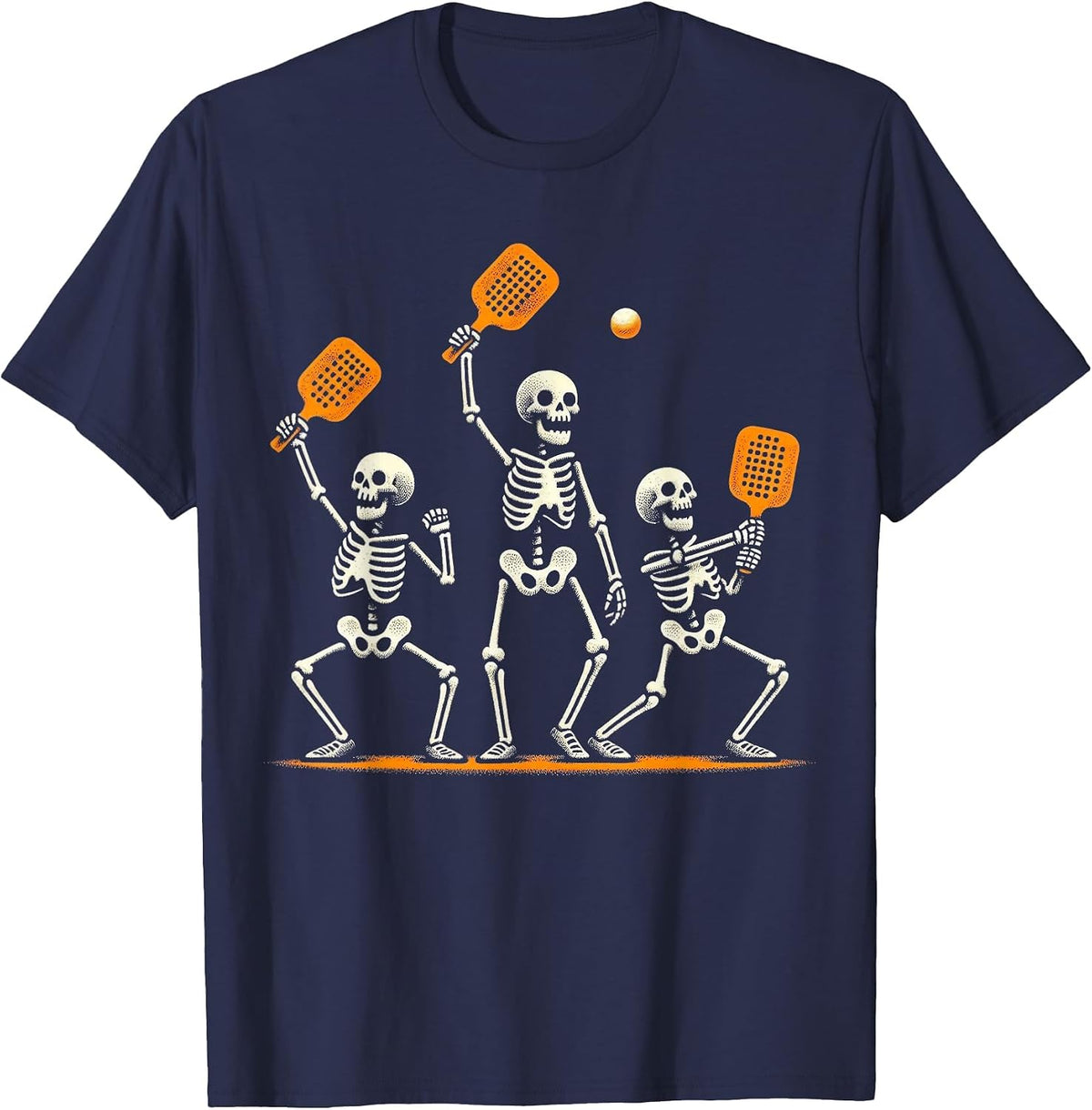 Funny Skeleton Playing Pickleball Halloween Costume Men T-Shirt - Navy Blue