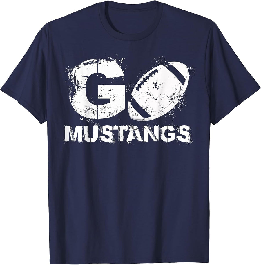 Football Go Mustangs T-Shirt - Navy Blue