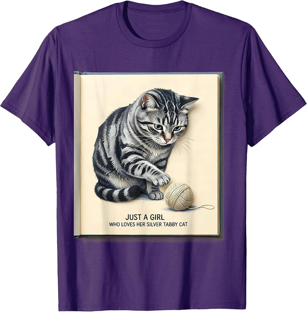 Men's Just A Girl Who Loves Her Silver Tabby Cat Cute T-Shirt - Purple