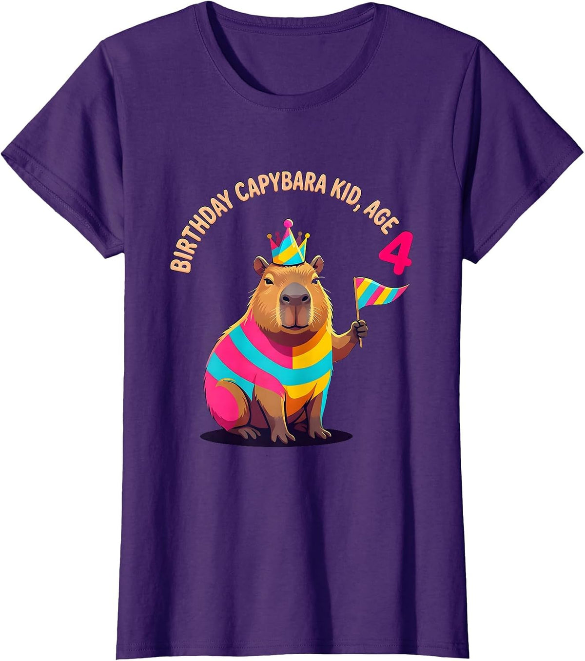 Women's Birthday Capybara Kid Age 4 Colorful Party Animal Humor T-Shirt - Purple
