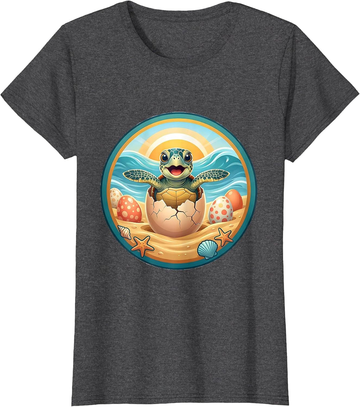 Women's Baby Sea Turtle Hatchling Mexican Kids Design T-Shirt - Dark Heather Grey
