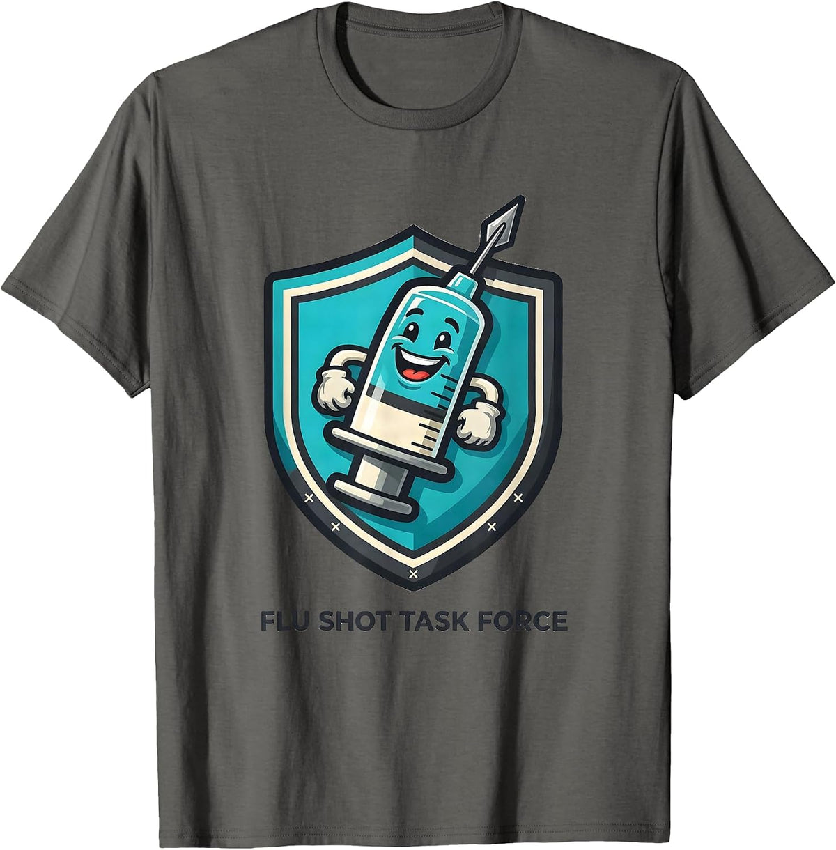 Men's Flu Shot Task Force Funny Nurse Doctor Vaccine Humor T-Shirt - Asphalt Grey
