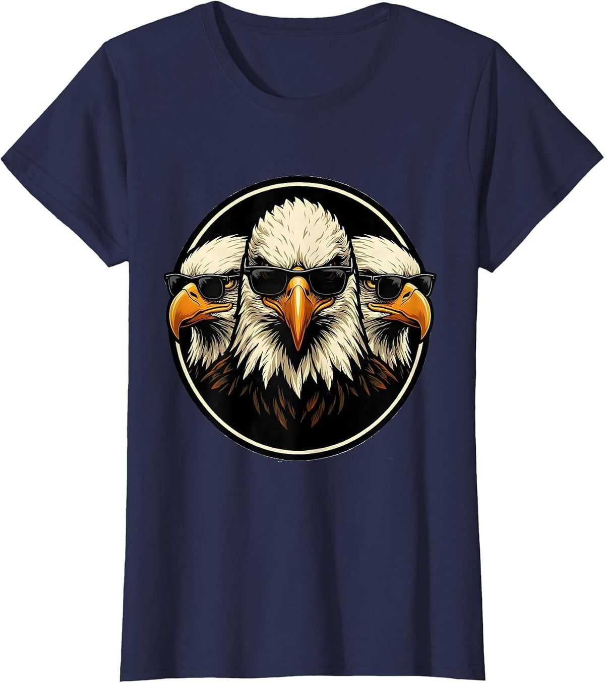 Women's Eagle Mascot Sunglasses Novelty Eagle Lover T-Shirt - Navy Blue