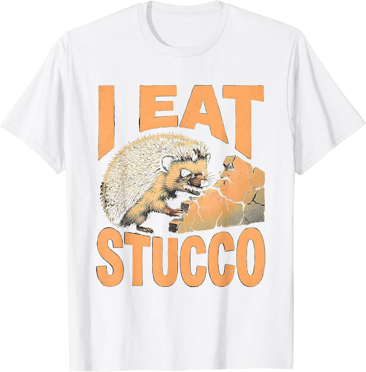 Men's I Eat Stucco Funny Cursed Hedgehog Meme Absurdist Humor T-Shirt - White