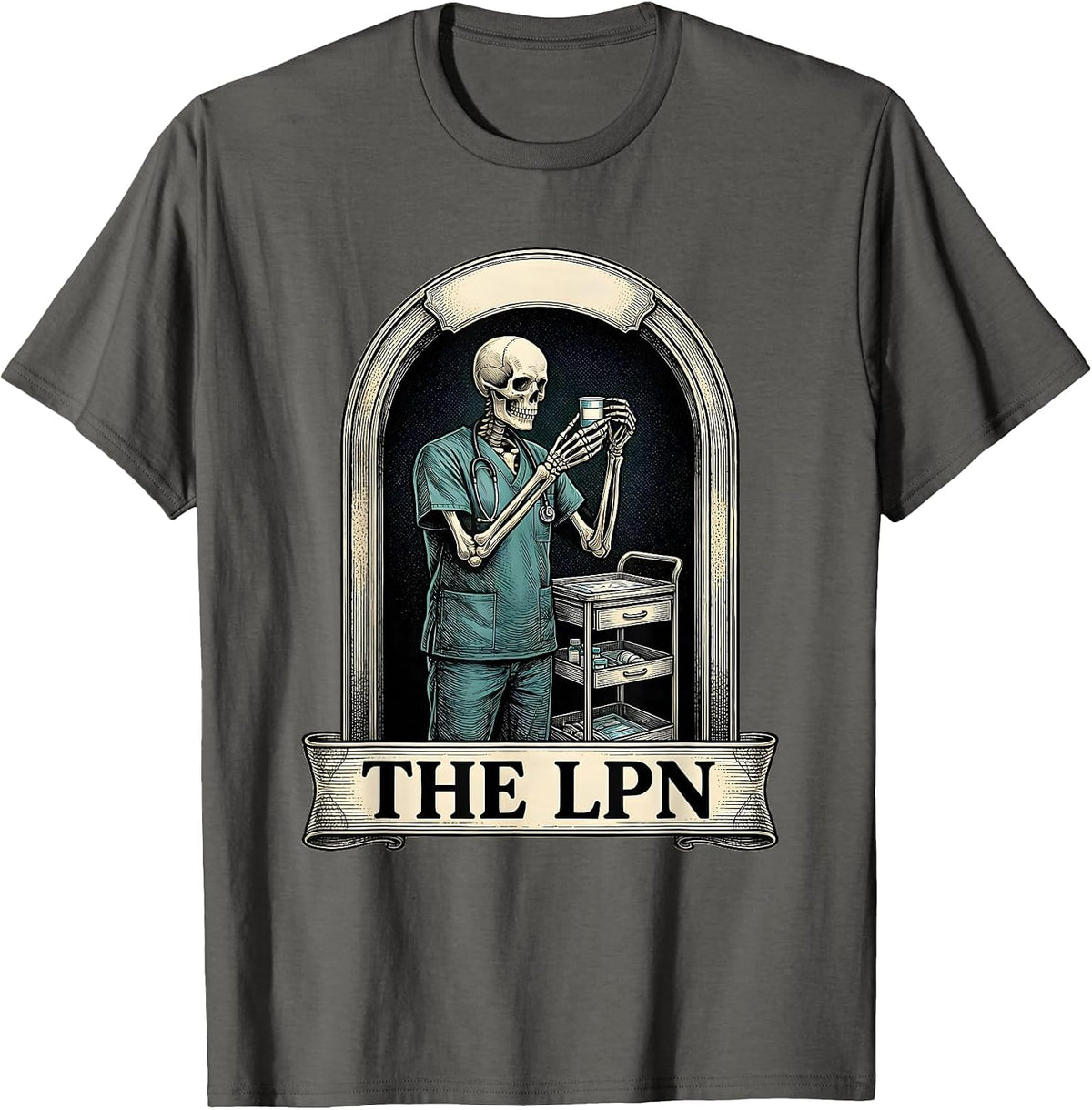 Men's The LPN Skeleton Tarot Card Funny Halloween LPN Gift T-Shirt - Asphalt Grey