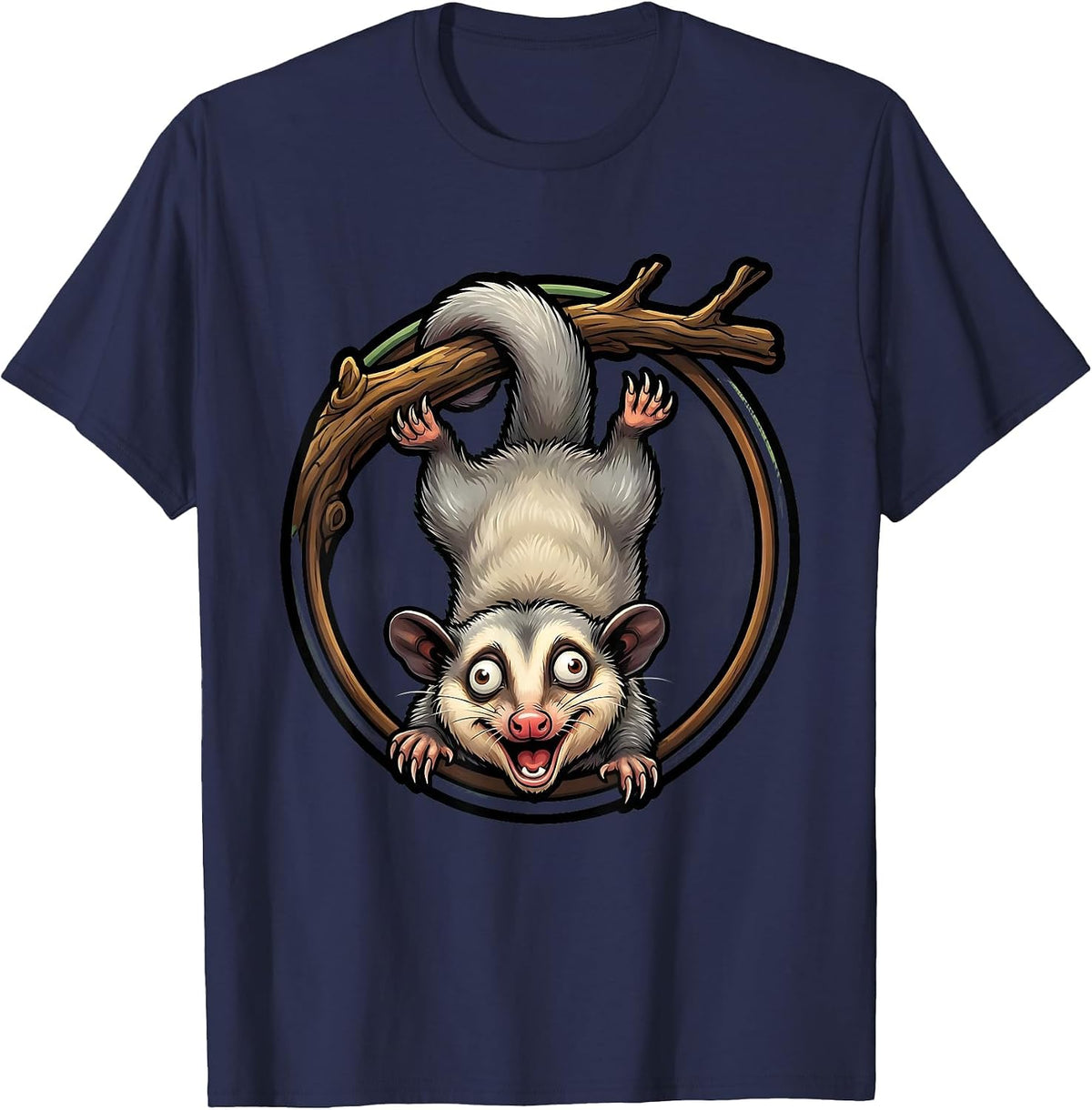 Opossum Hanging Upside Down From Branch T-Shirt - Navy Blue