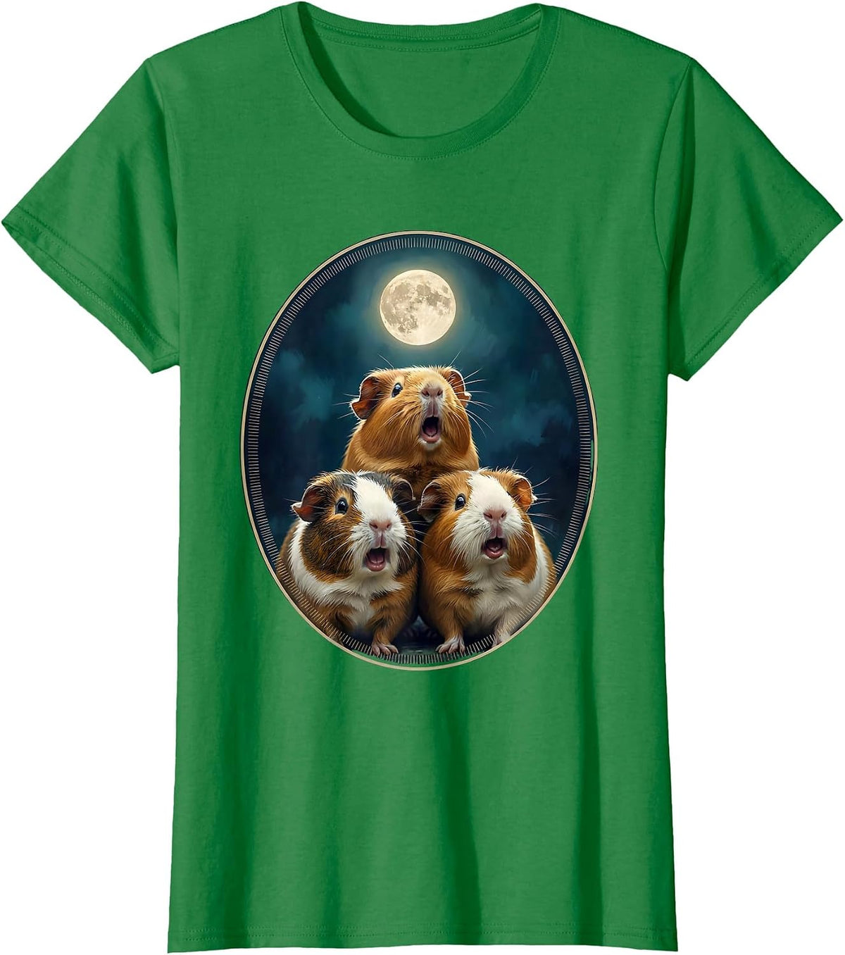 Women's Three Guinea Pig Moon Meme Parody Novelty Humor T-Shirt - Kelly Green