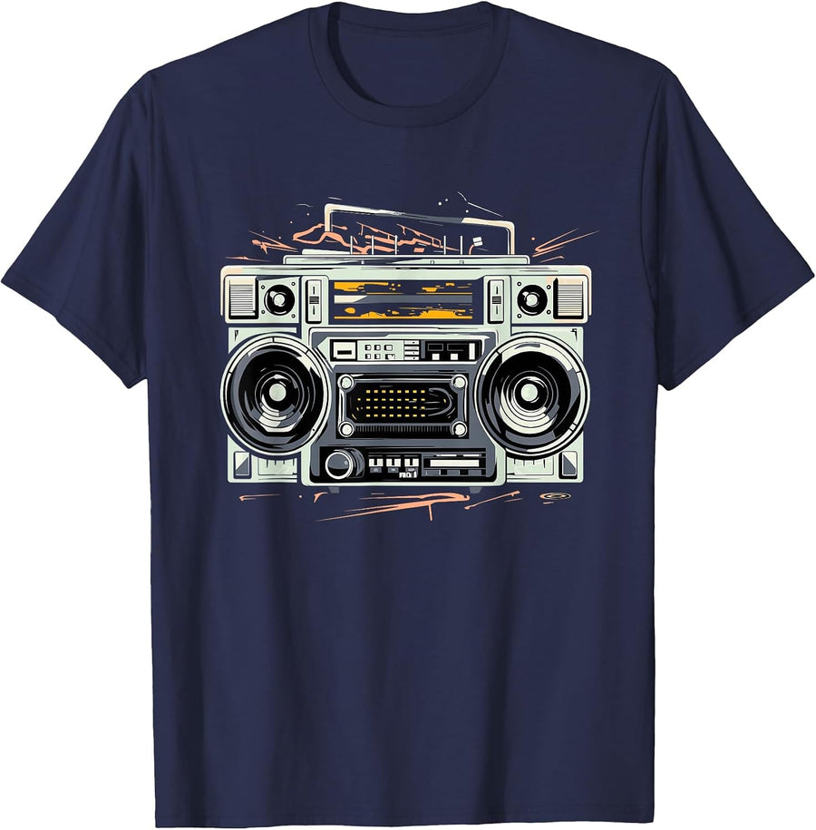 Ghetto Blaster Hip Hop 80's 90's Street Gangster Rap Lover T-Shirt - Navy Blue