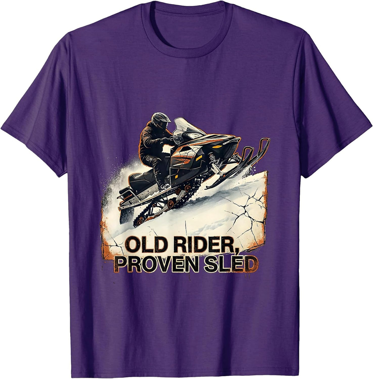 Men's Old Rider Proven Sled Distressed Snowmobile Rider Winter T-Shirt - Purple