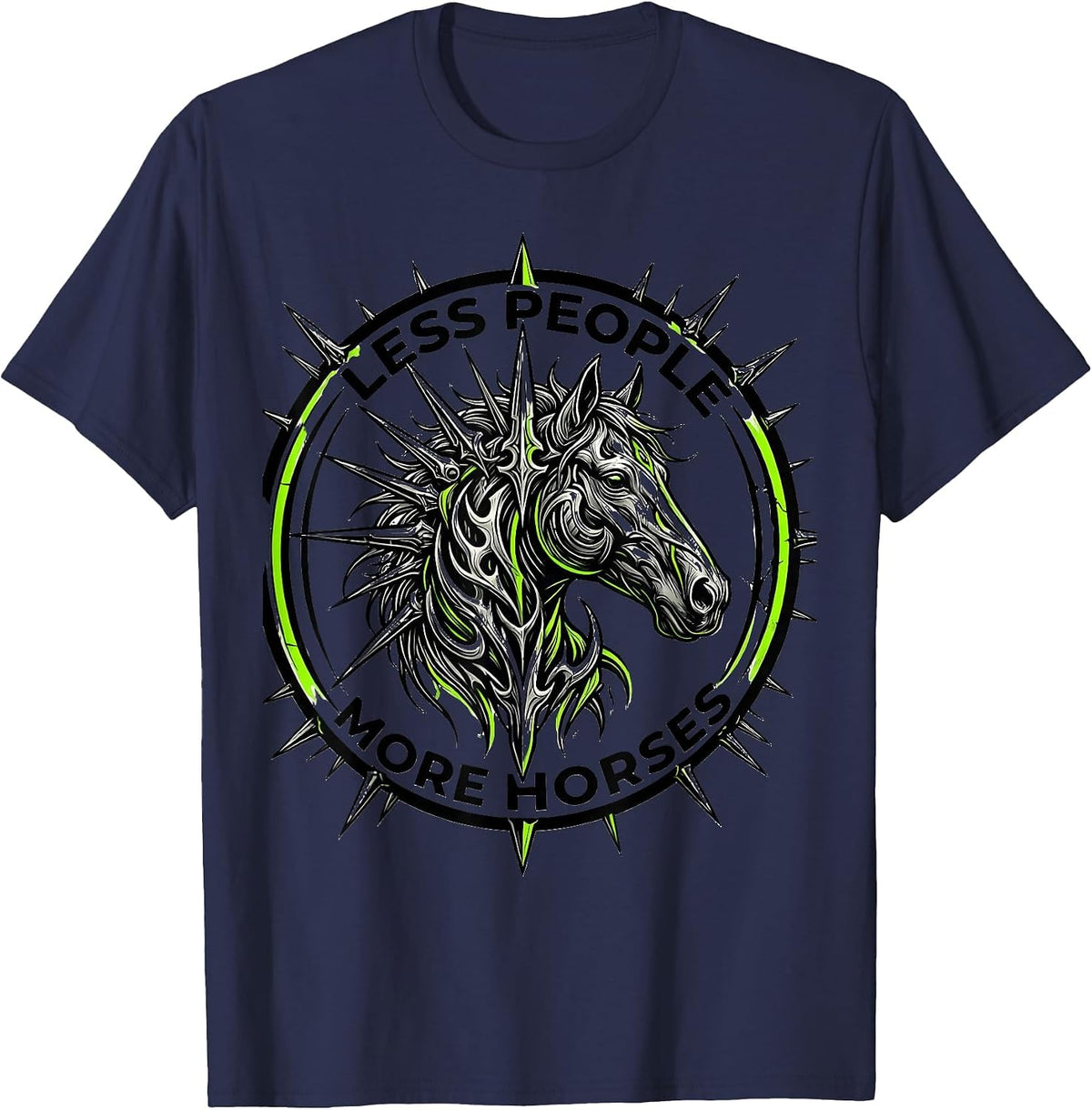 Less People More Horses Equestrian Design T-Shirt - Navy Blue