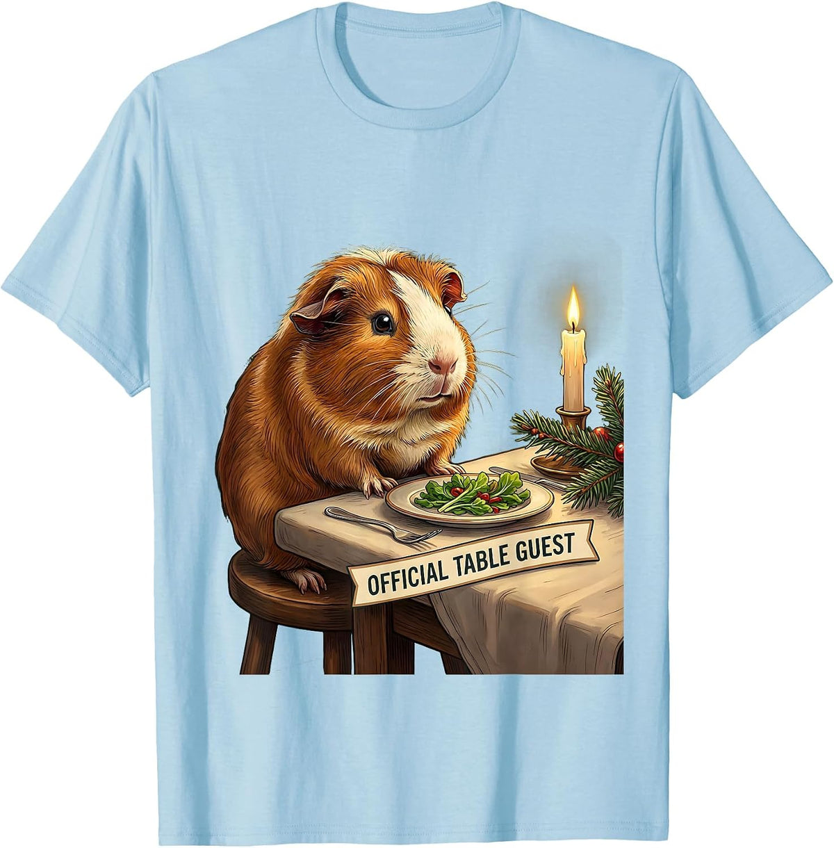 Men's Official Table Guest Funny Guinea Pig Christmas Pet Lover T-Shirt - Baby Blue