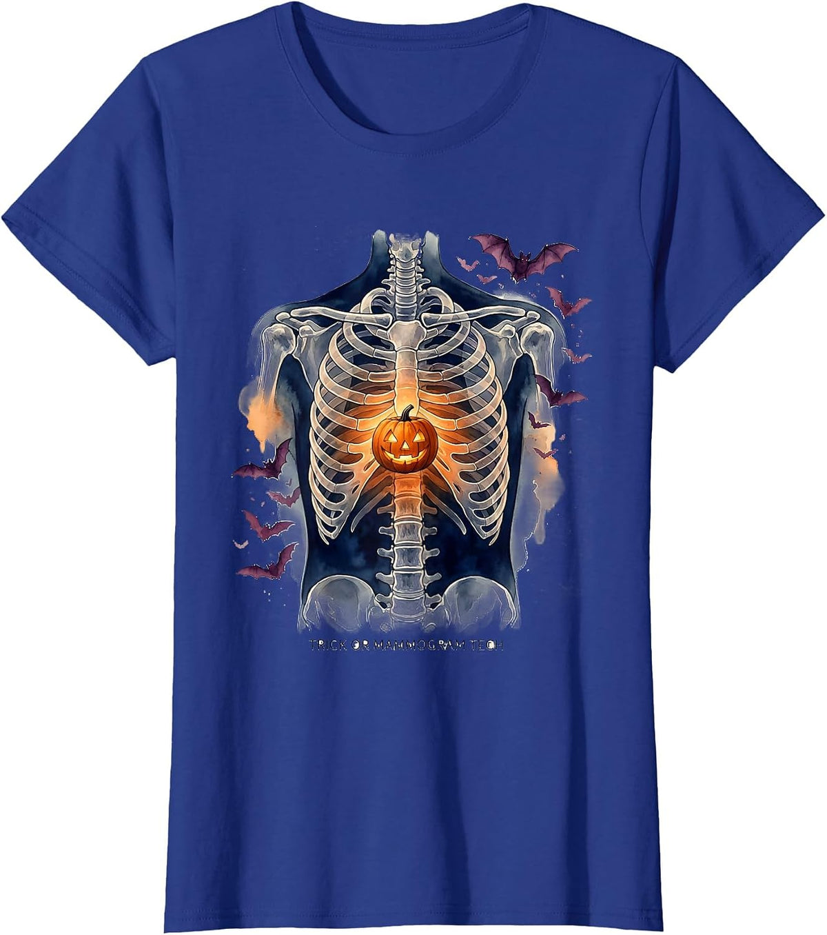Women's Trick Or Mammogram Tech Funny Radiology Tech Halloween Humor T-Shirt - Royal Blue