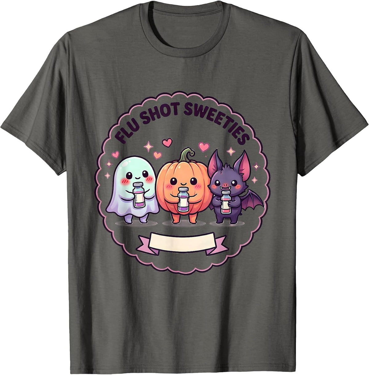 Flu Shot Sweeties Cute Kawaii Halloween Healthcare Humor T-Shirt - Asphalt Grey