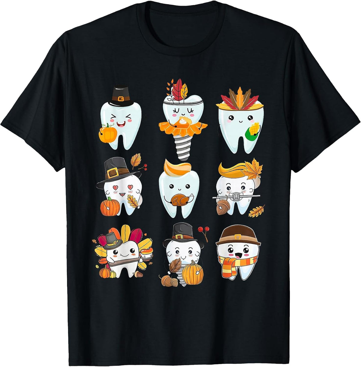 Cute Teeth Dental Squad Dental Assistant Thanksgiving T-Shirt - Black