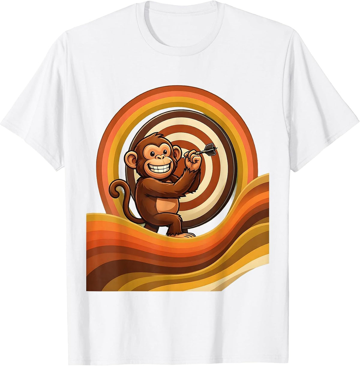 Monkey Throwing Dart at Target Board Graphic T-Shirt - White