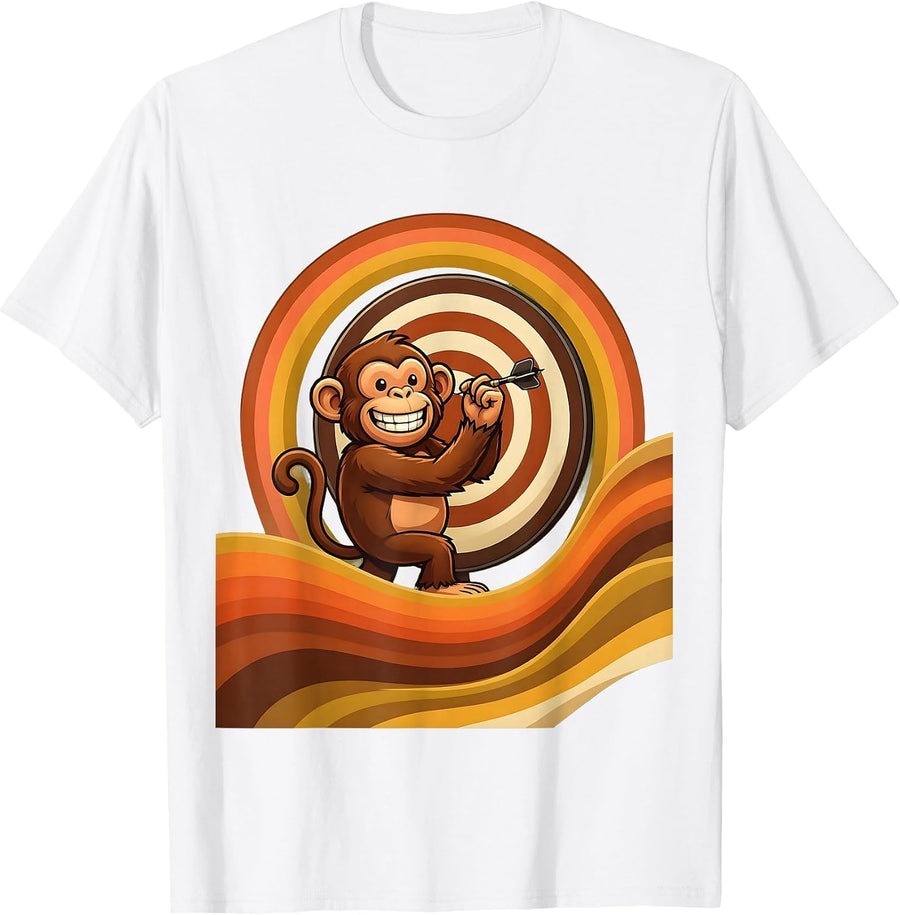 Monkey Throwing Dart at Target Board Graphic T-Shirt - White