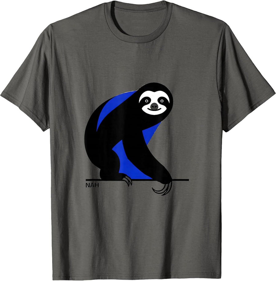 Nah Funny Sloth Lover Slow-Pace Humor Casual T-Shirt - Asphalt Grey