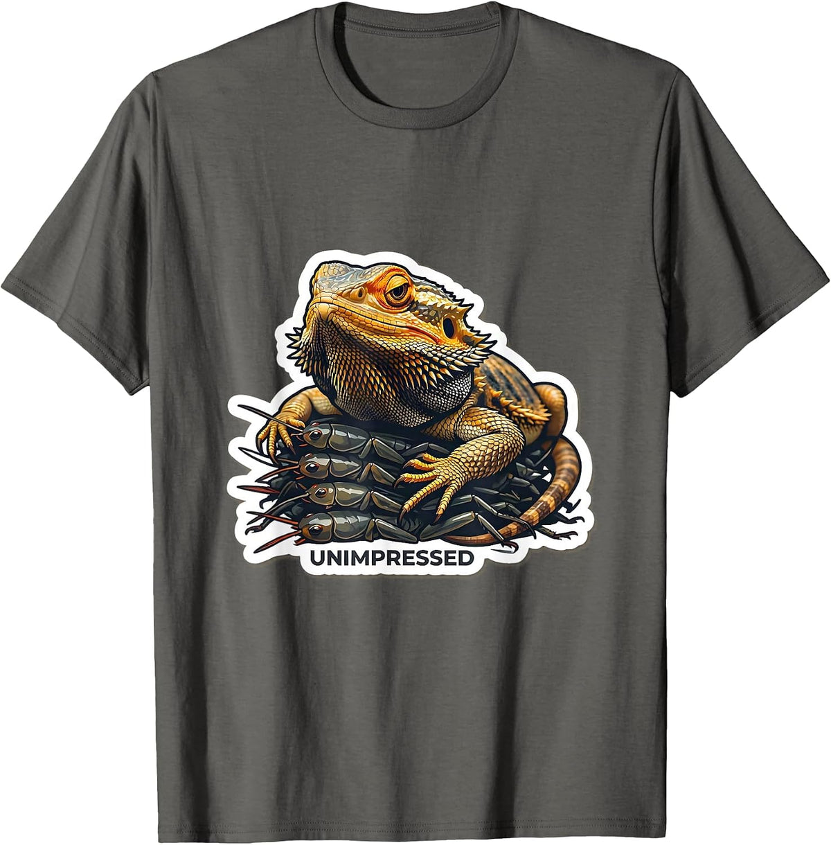 Unimpressed Bearded Dragon Sticker Style Pet Owner Meme T-Shirt - Asphalt Grey