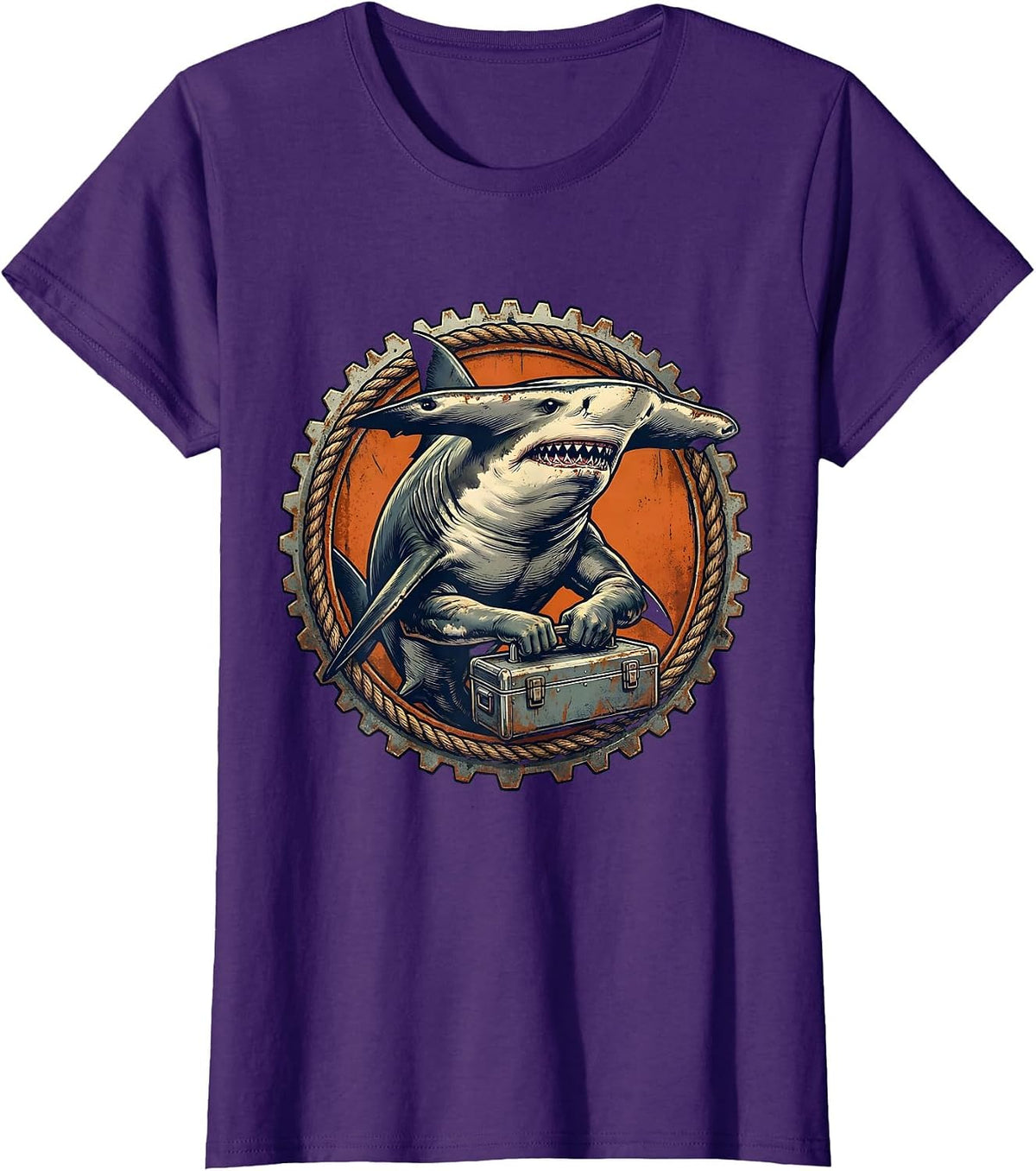 Women's Hammerhead Shark With Toolbox Novelty Graphic T-Shirt - Purple