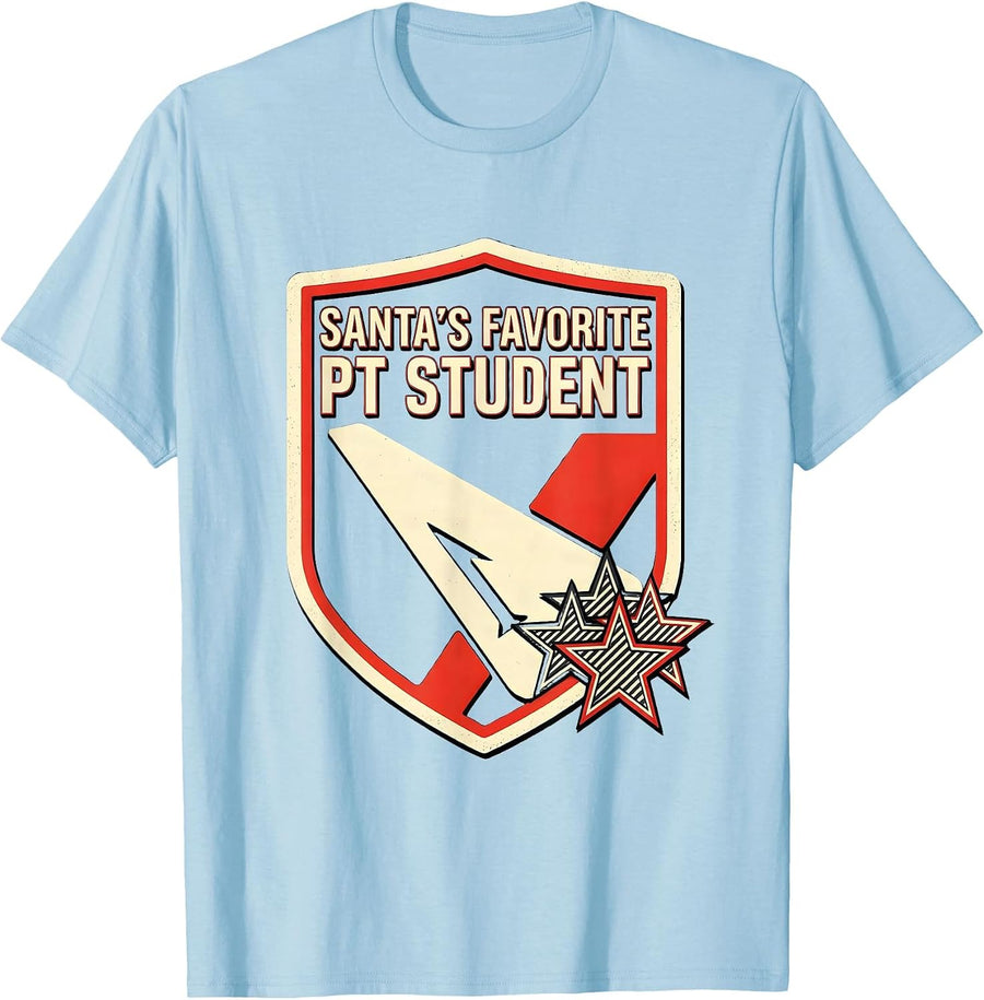 Men's Santa's Favorite PT Student Funny Physical Therapist T-Shirt - Baby Blue