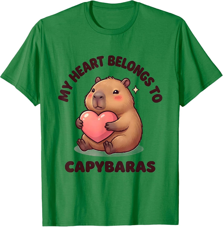 Men's My Heart Belongs To Capybaras Cute Kawaii Gamer Humor T-Shirt - Kelly Green