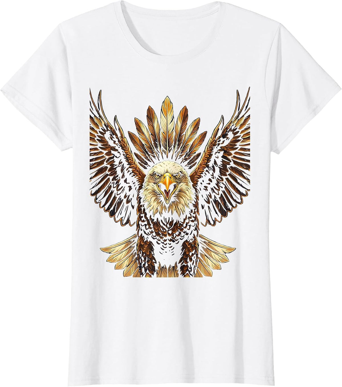Eagle Mid-Screech Fully Spread Wings Illustration T-Shirt - White