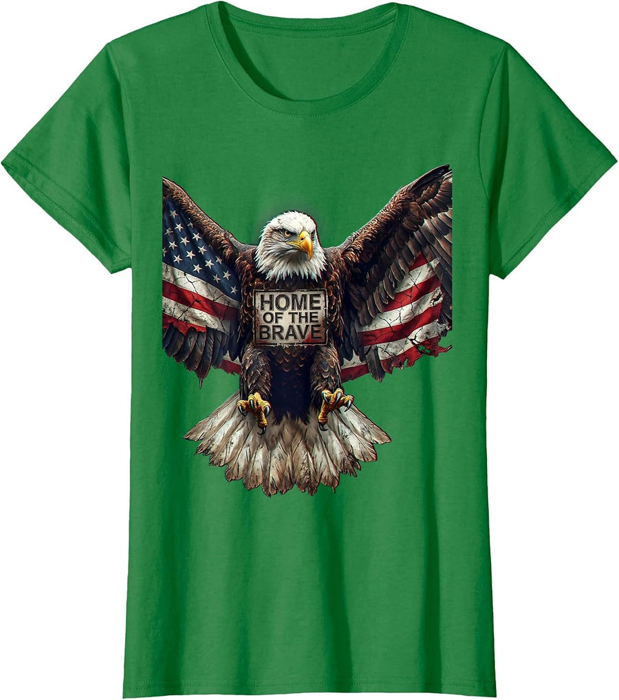 Women's Home of the Brave Veterans Day Eagle Flag Design T-Shirt - Kelly Green
