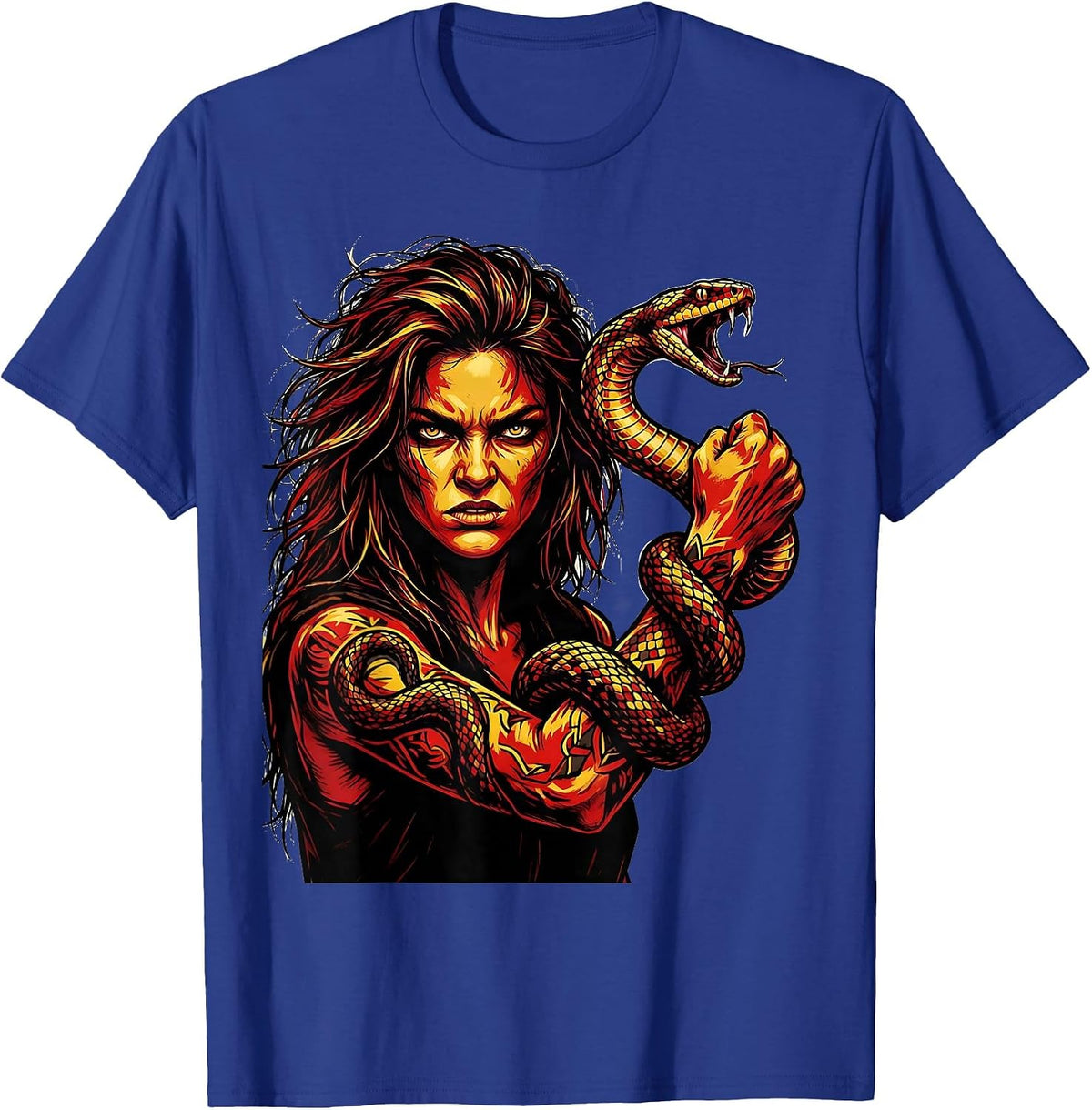Fierce Rock Snake Coiled Arm Graphic Tee T-Shirt - Royal Blue