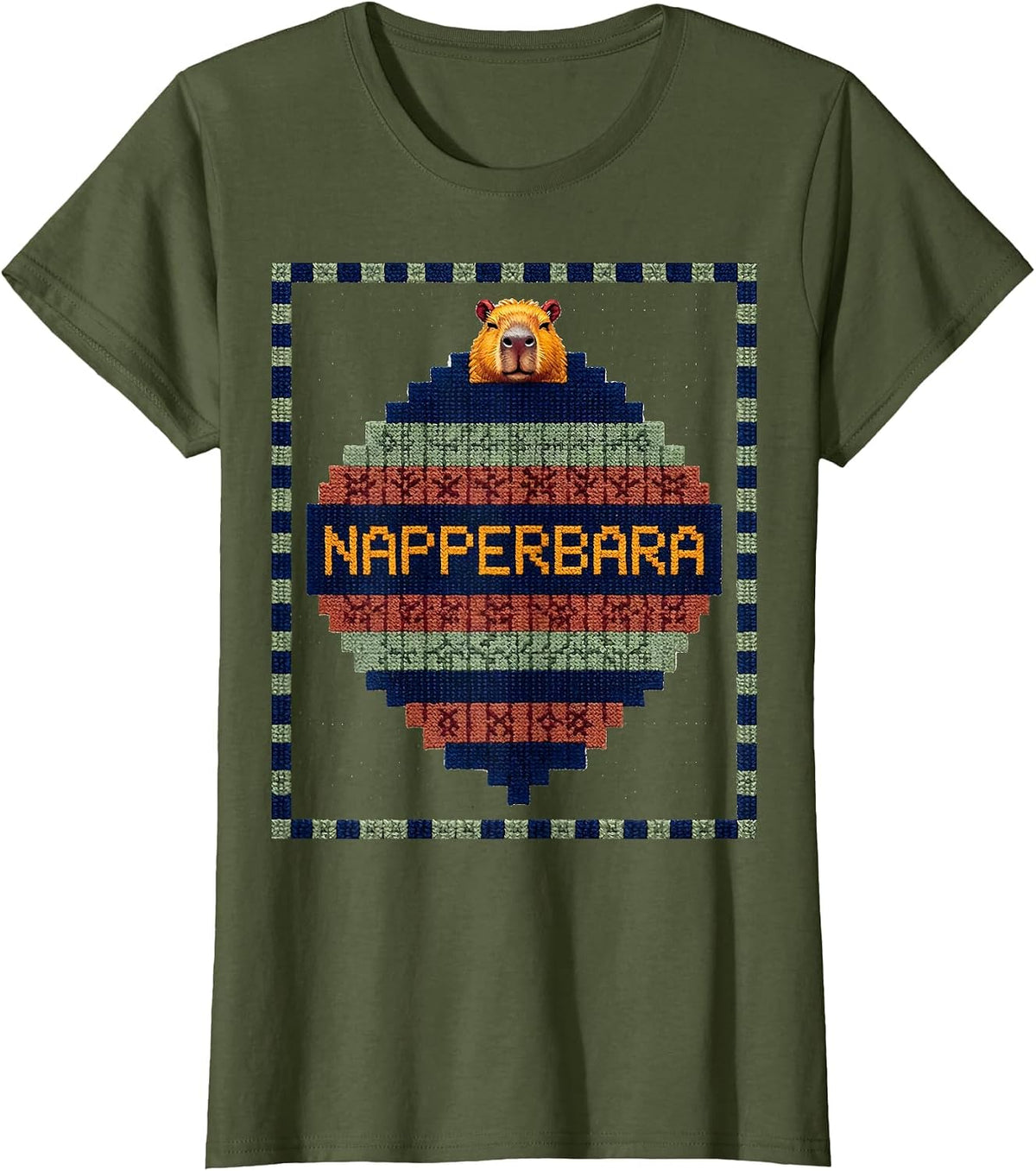 Women's Napperbara Cute Capybara Sleepy Humor Pajama Lover T-Shirt - Olive Green
