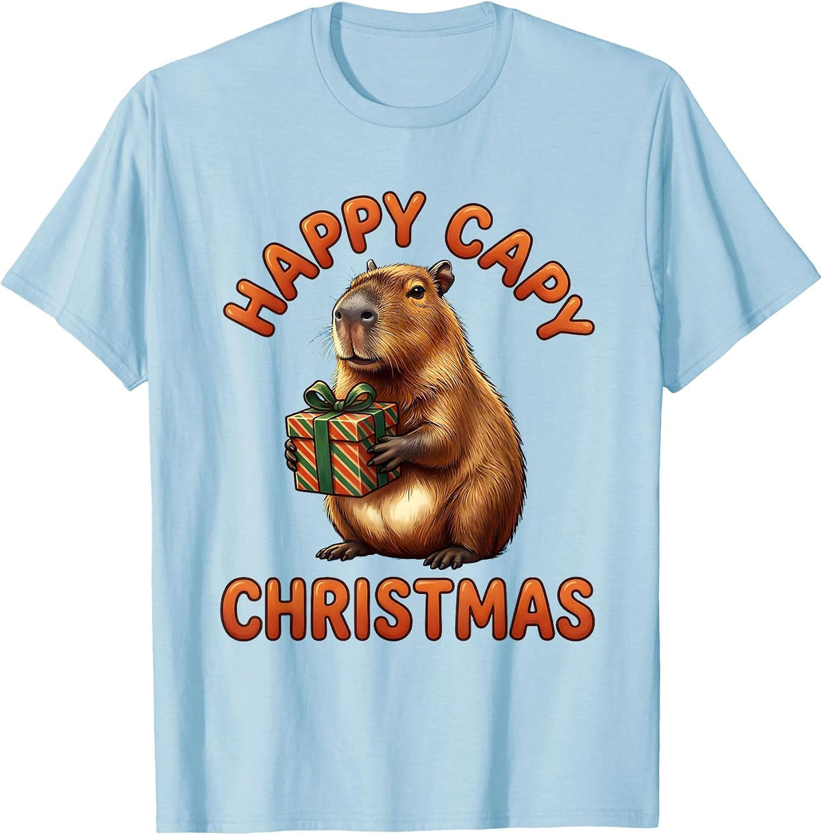 Happy Capy Christmas Cute Capybara Animal Lover Family Humor T-Shirt - Baby Blue