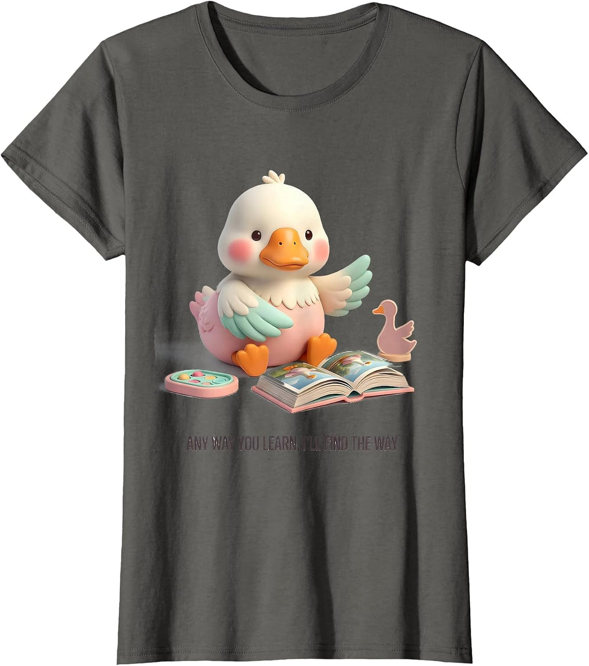 Women's Any Way You Learn, I'll Find The Way Cute Kawaii Special T-Shirt - Asphalt Grey
