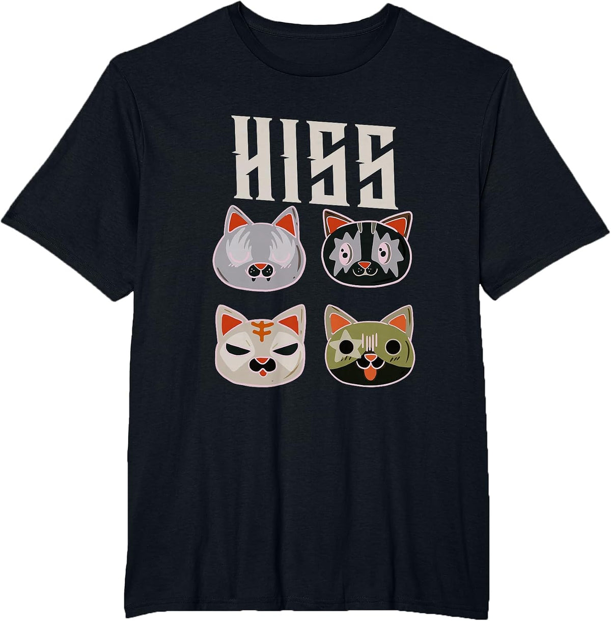 Kiss Cat Citty Death Metal Rock Music T-Shirt - Black