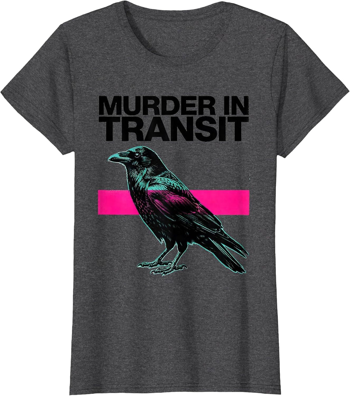 Women's Murder In Transit Risograph Dark Humor Crow Raven Gothic T-Shirt - Dark Heather Grey