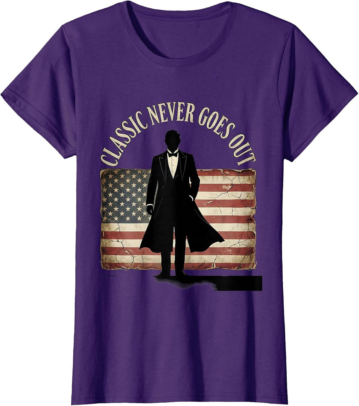 Women's Classic Never Goes Out Tuxedo Graphic Design T-Shirt - Purple