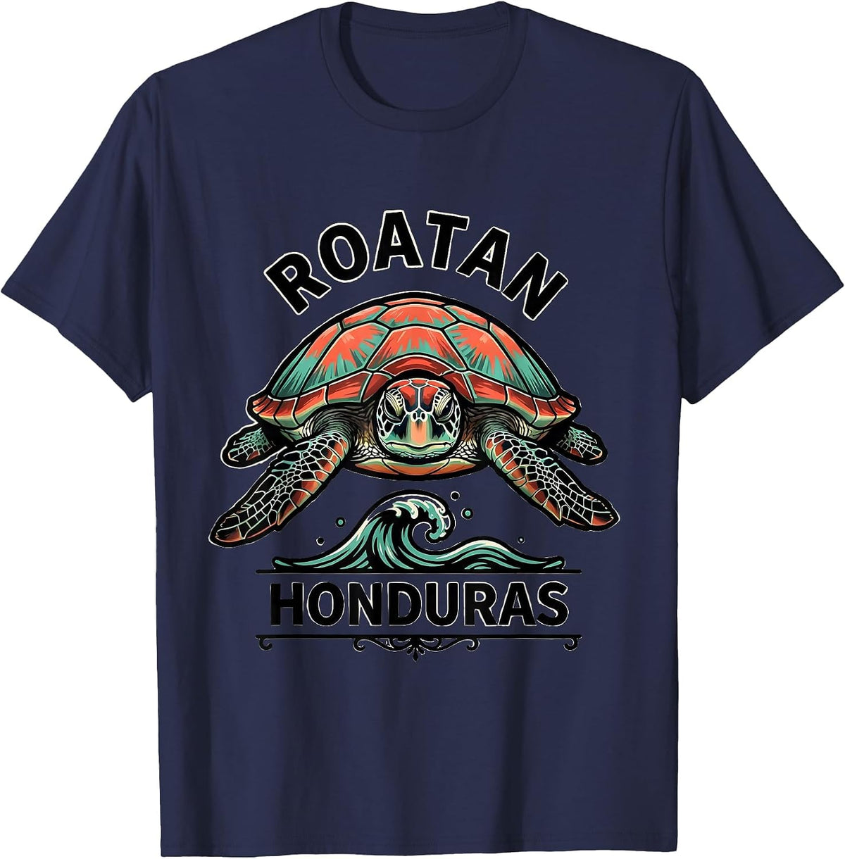 Men's Roatan Honduras Tattoo Sea Turtle Beach Vacation Souvenir T-Shirt - Navy Blue