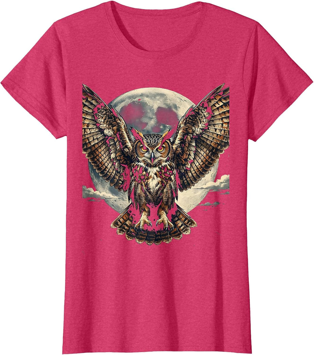 Women's Owl Wide Wings Night Sky Freedom Graphic T-Shirt - Red Heather