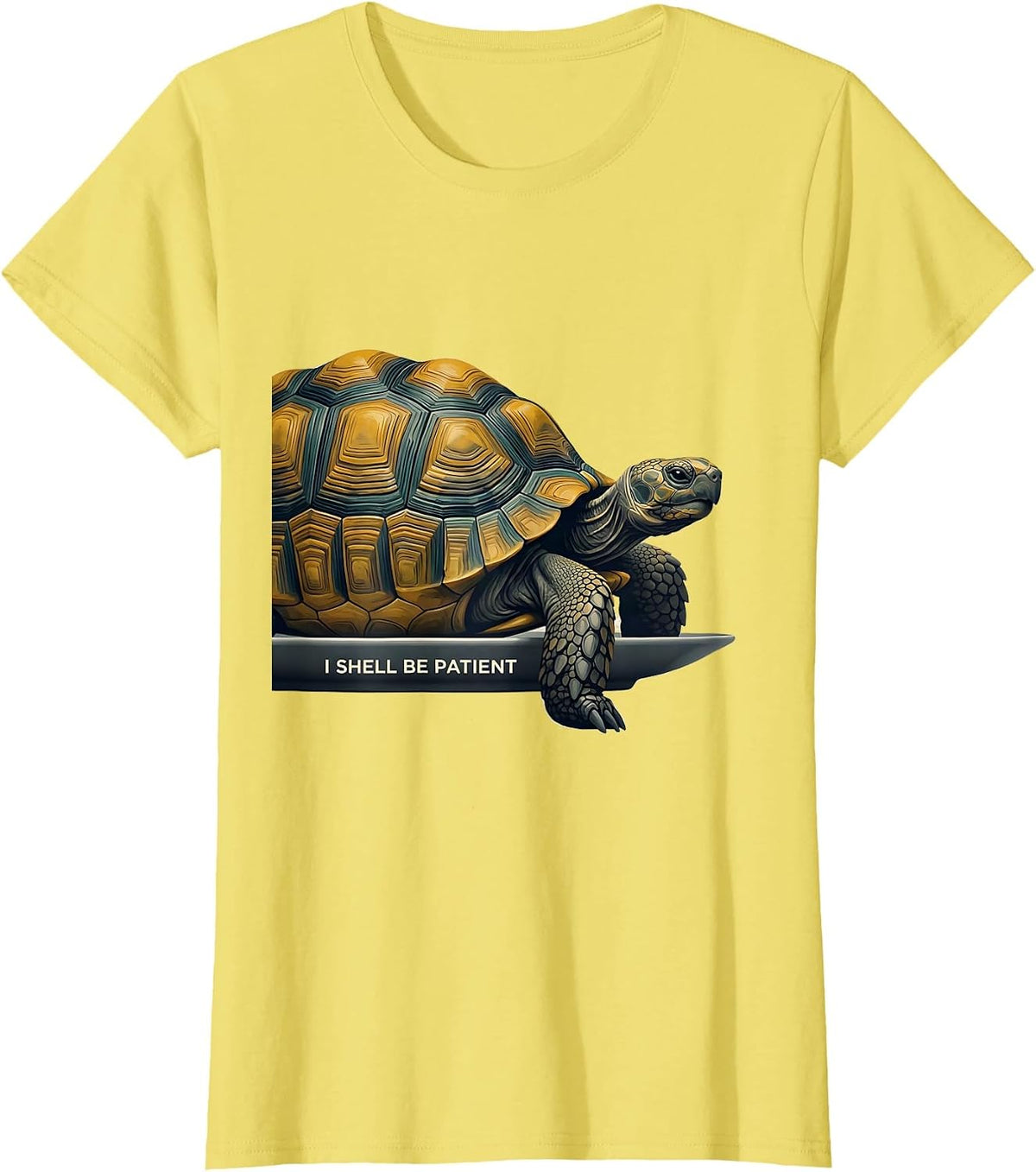 I Shell Be Patient Midcentury Modern Turtle Lover Gift T-Shirt - Lemon Yellow